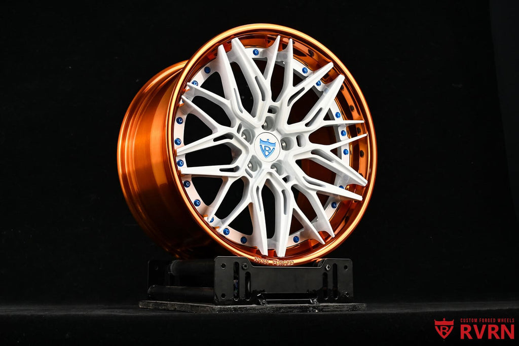 2011 Ford Mustang Custom Concave Polished Orange & Pearl White Forged Wheels: RV-C081