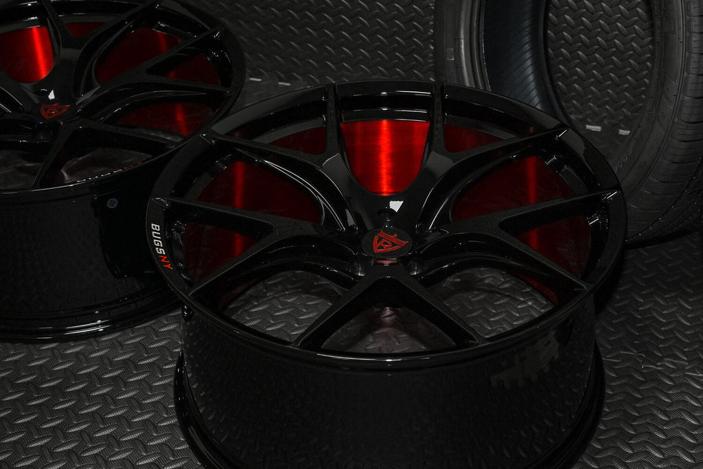 2023 Tesla Model X Standard Range Custom Red & Black Wheels: RV-MR05