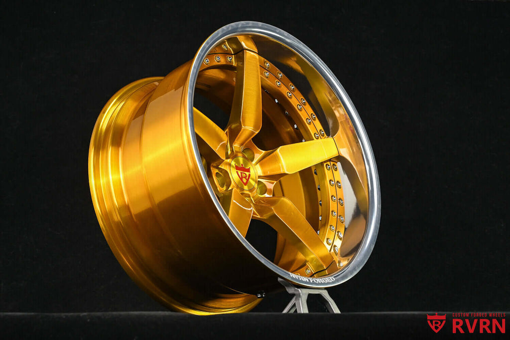 1977 Datsun 240z Custom 5 Spoke Deep Dish Dark Gold & Polished Aluminum Forged Wheels: RV-DF14