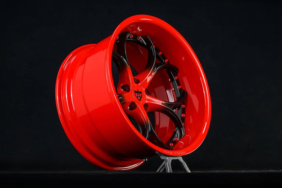 2006 Nissan 350z Widebody Custom Deep Dish Black & RVRN Red Forged Wheels: RV-DS016