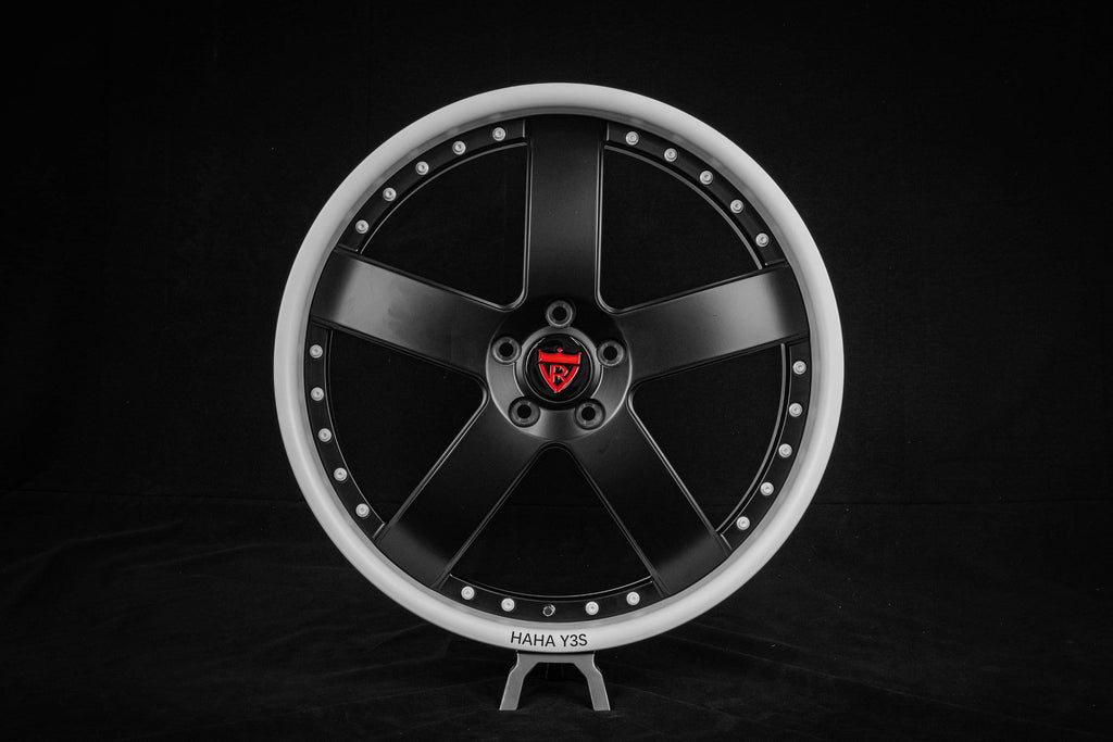 2023 Tesla Model Y Custom Deep Lip White & Black Wheels: RV-DF93