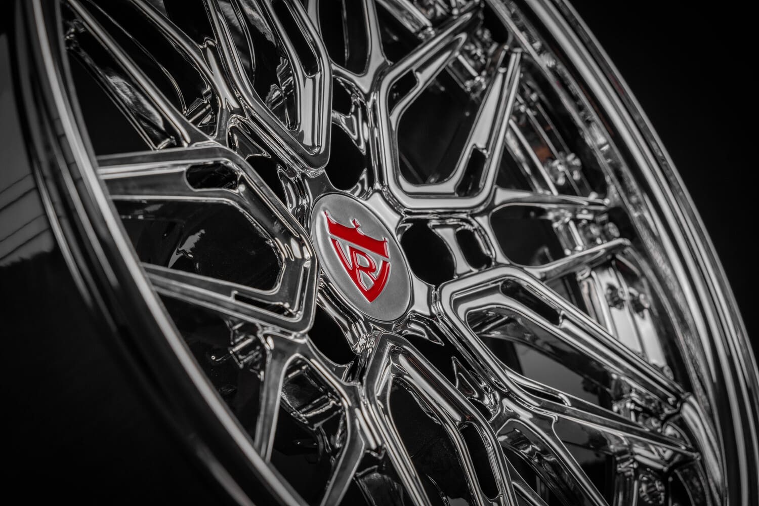 Close-up of RV-T081 forged chrome spokes for C2 Corvette