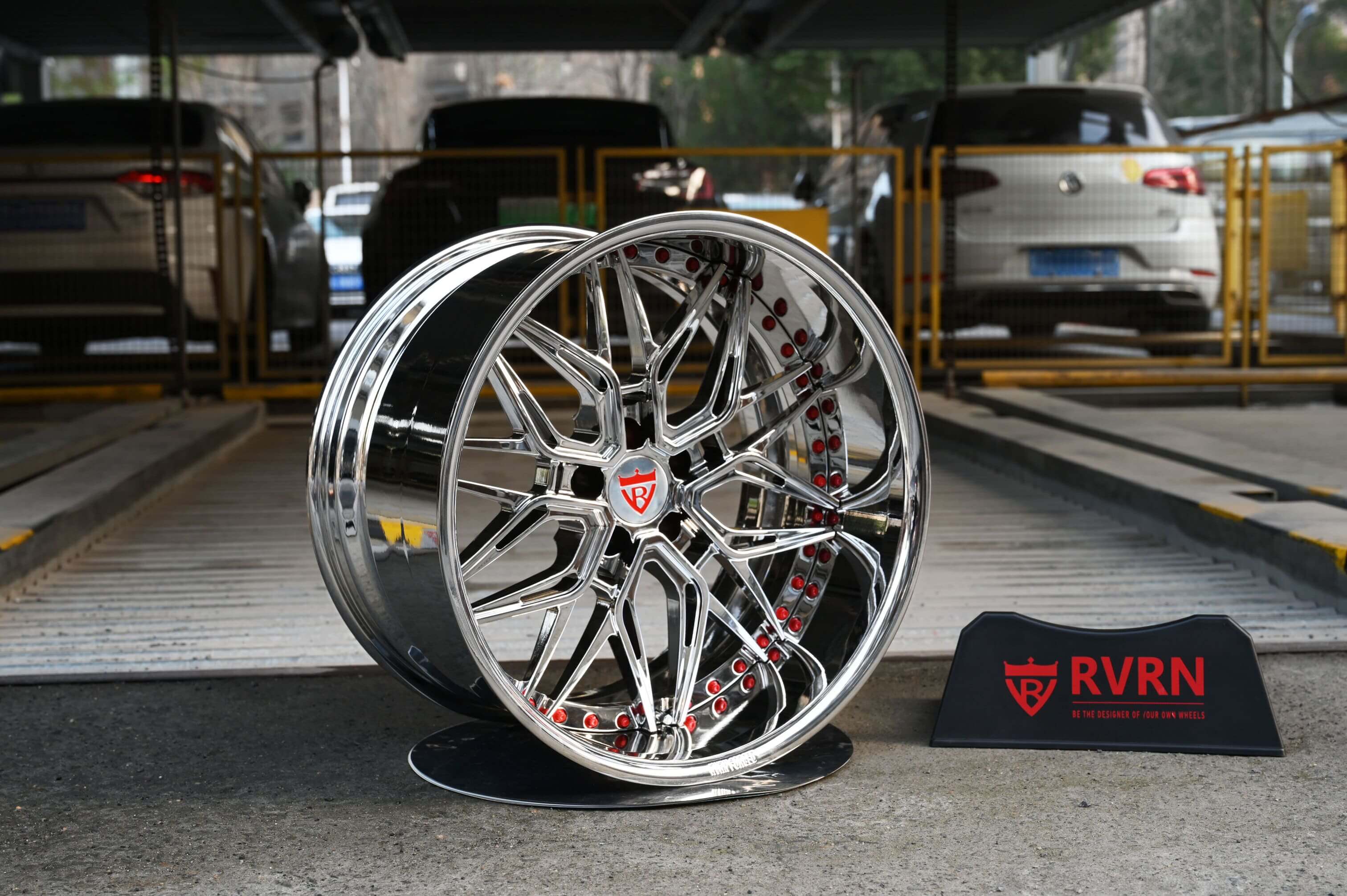 Highlight of polished barrel and deep concave face on Camaro custom wheels