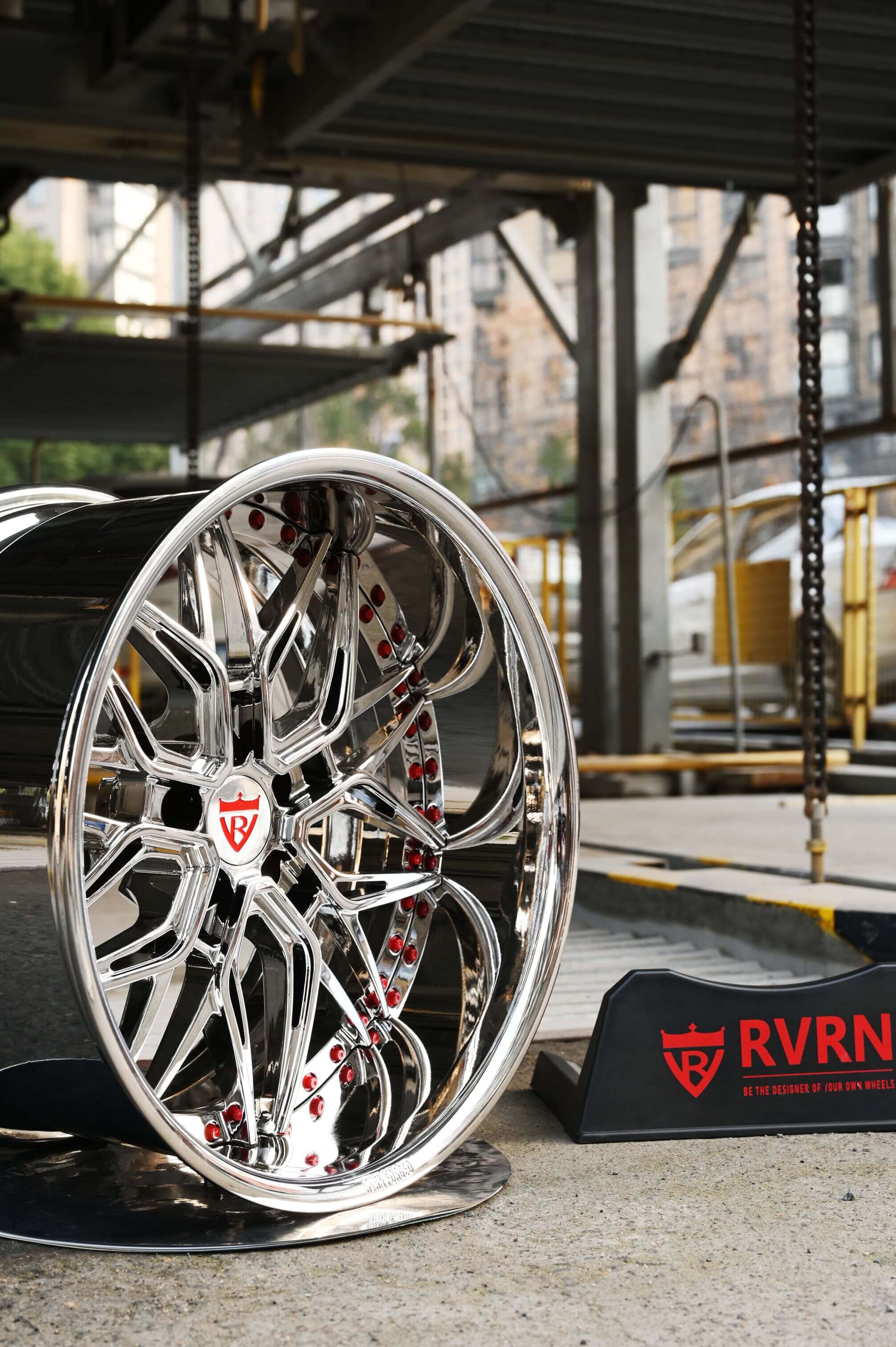 RVRN wheels fitted with perfect staggered setup for muscle car stance