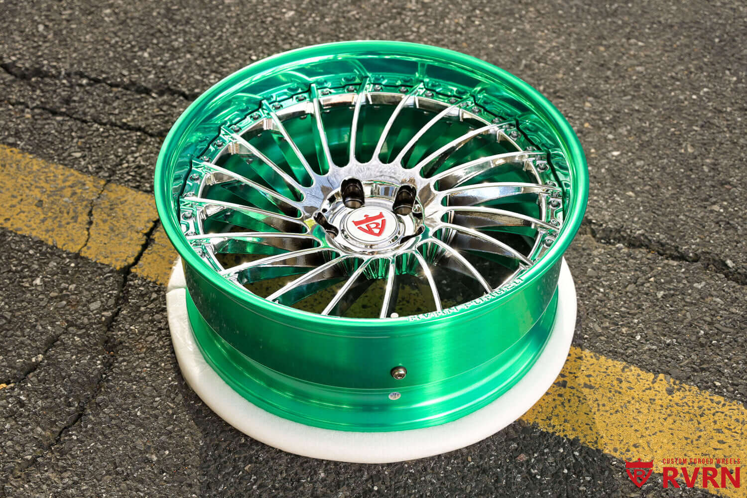 20 inch deep dish wheels for 1985 Chevrolet Monte Carlo chrome spoke polished green barrel