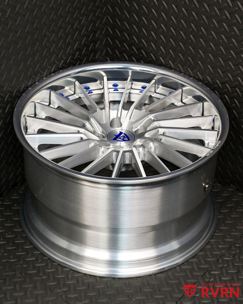 Brushed aluminum custom forged wheels on 1998 Toyota Aristo side angle