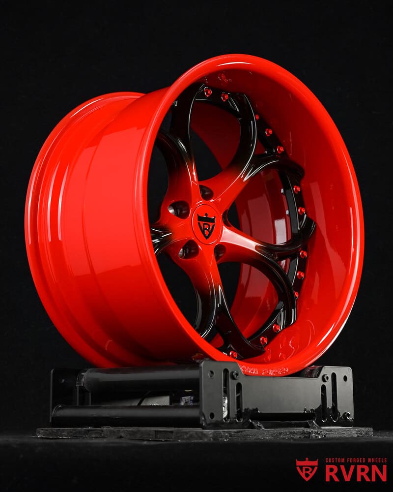 RVRN red barrel and screws on Nissan 350z forged rims