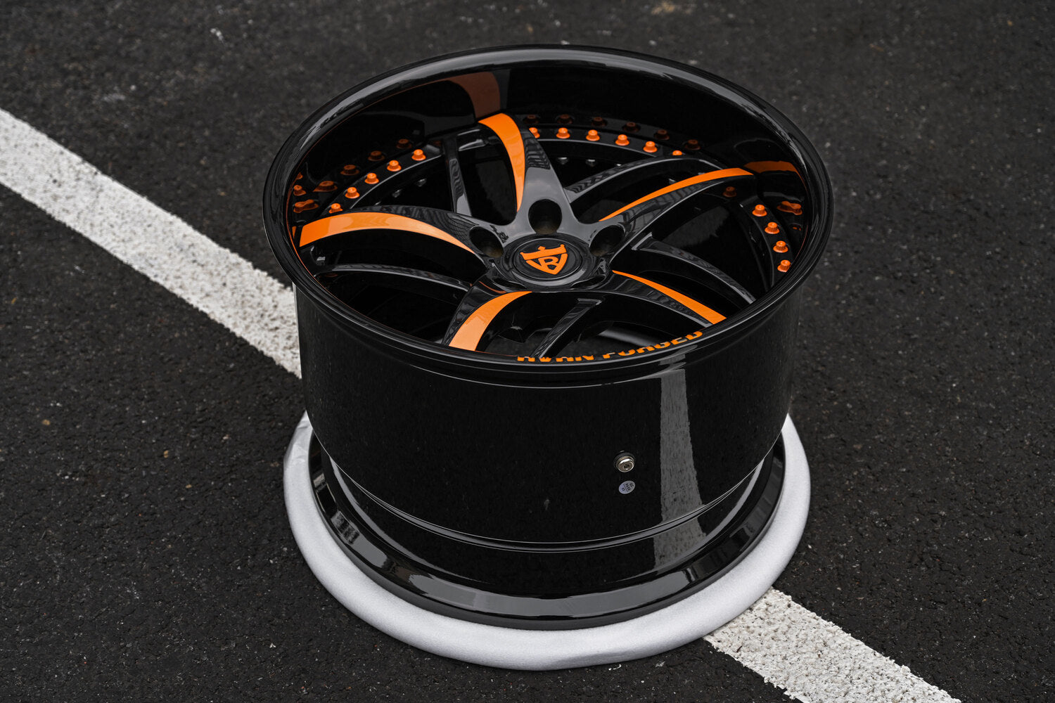 2006 Corvette C6 Z06 with two-piece forged wheels in Arancio Borealis Orange finish