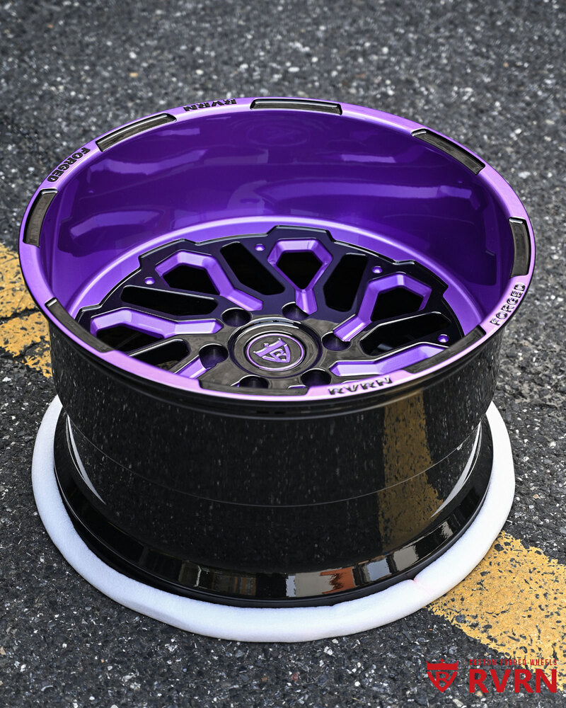Gloss black with purple spokes — custom truck wheel forged for Silverado.