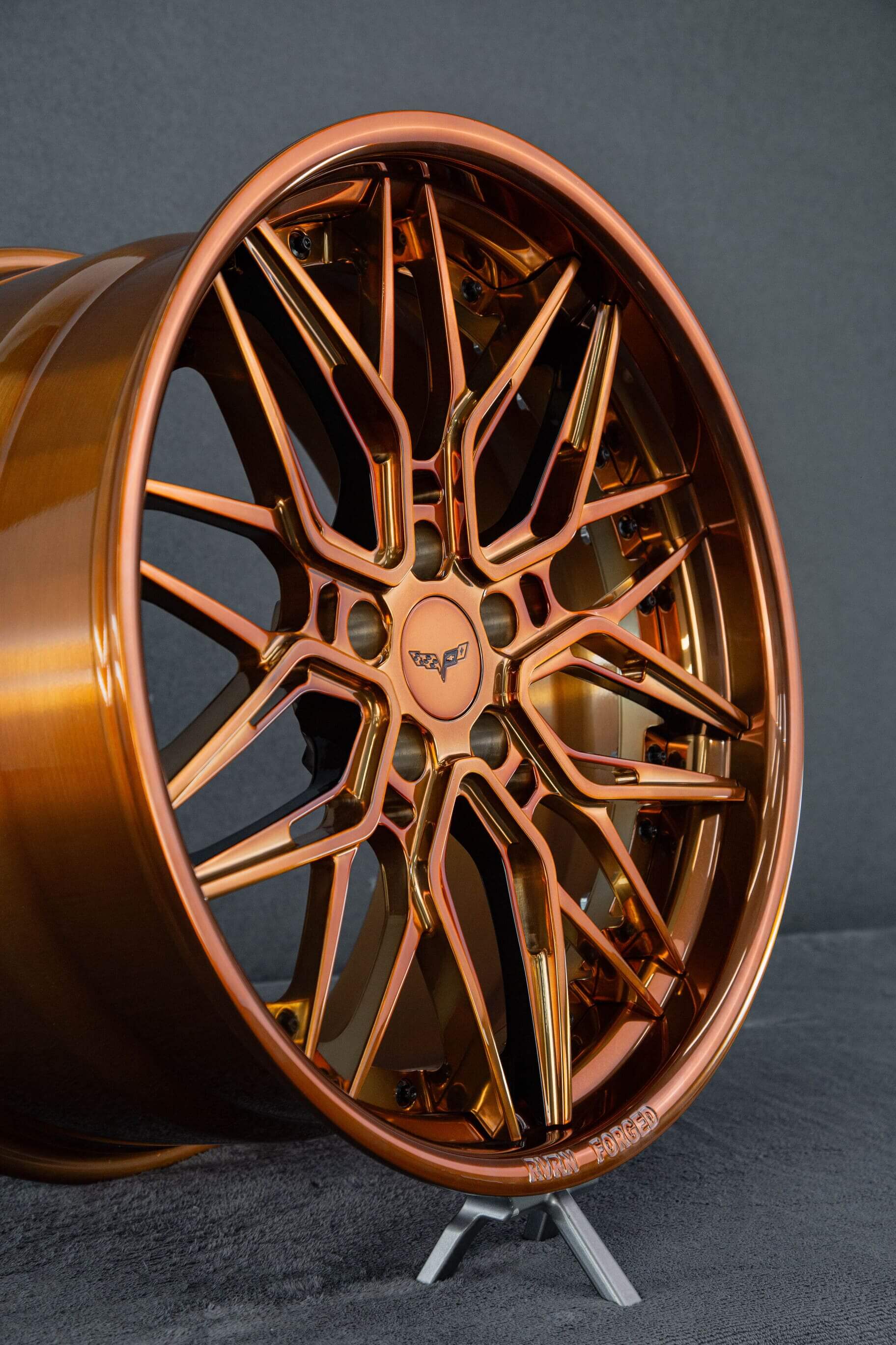 19x10 front deep dish polished bronze wheels for 2008 C6 Corvette.