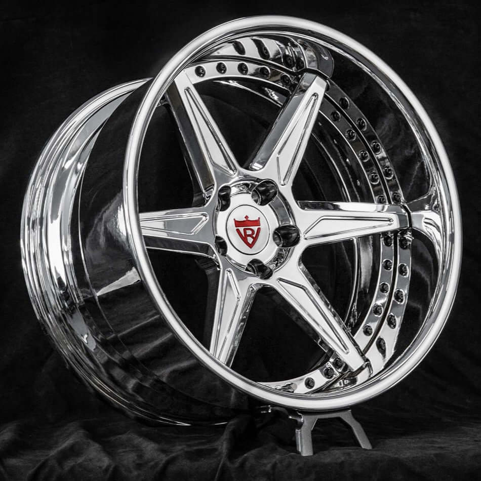Nissan 370Z wheels RV-DC19 custom chrome forged front view