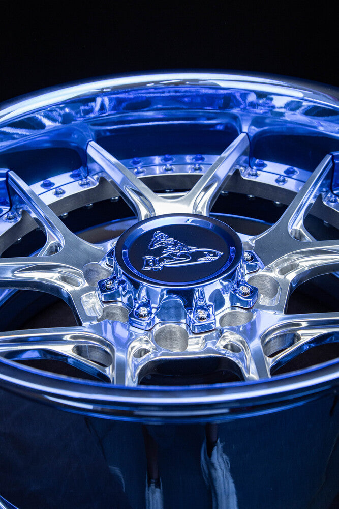 Design your own 2012 Ford F250 wheels – polished and blue chrome custom forged