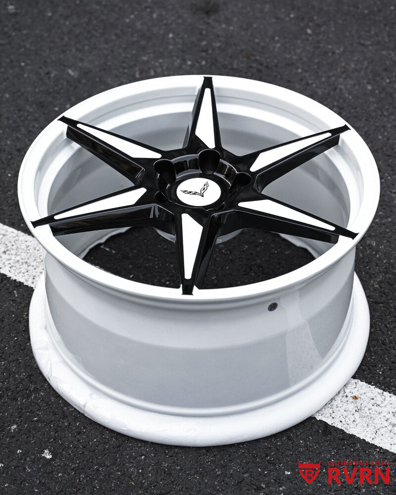 Full wheel view ivory white barrel custom forged Corvette wheel