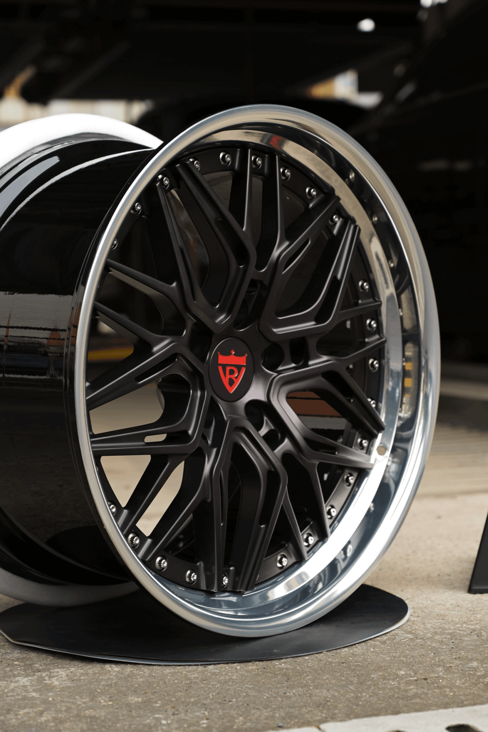 Custom matte purple fade to black spokes on 2015 Camaro SS forged wheels