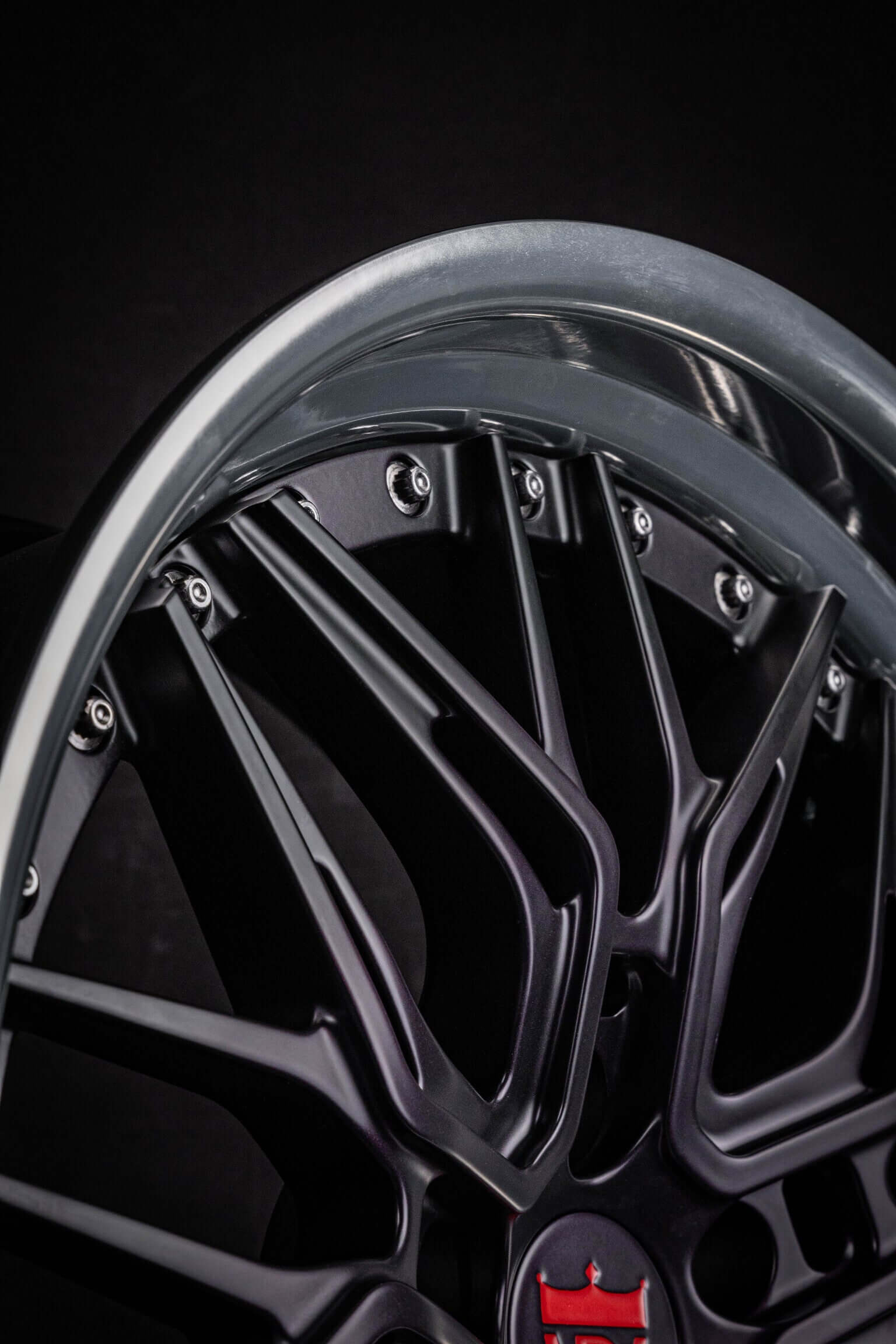 Close-up of custom matte purple to black finish on 2015 Camaro SS wheels