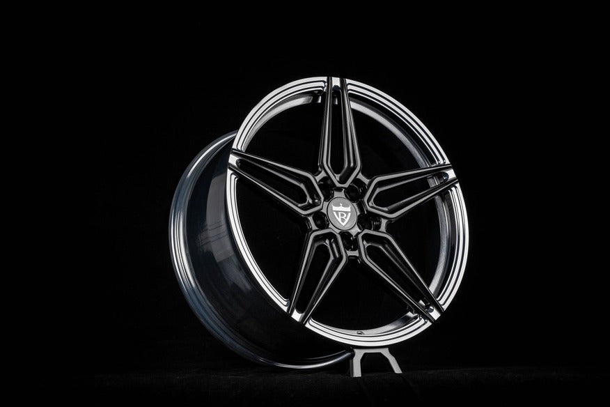 Front view of custom forged polished wheels on 2015 Lexus RC350