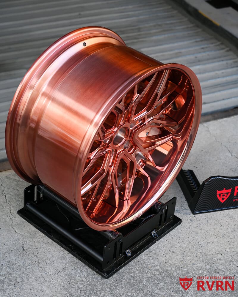 Back view detail of forged rose gold wheel for 2016 Camaro