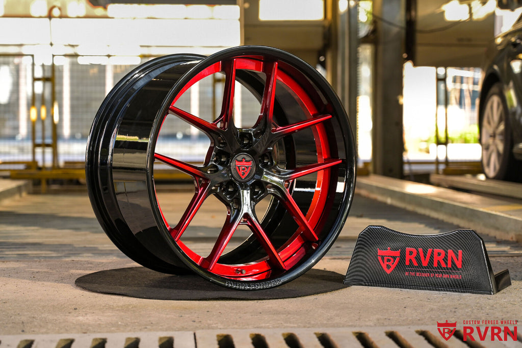 Gloss black forged barrel detail of Corvette Z06 custom wheels