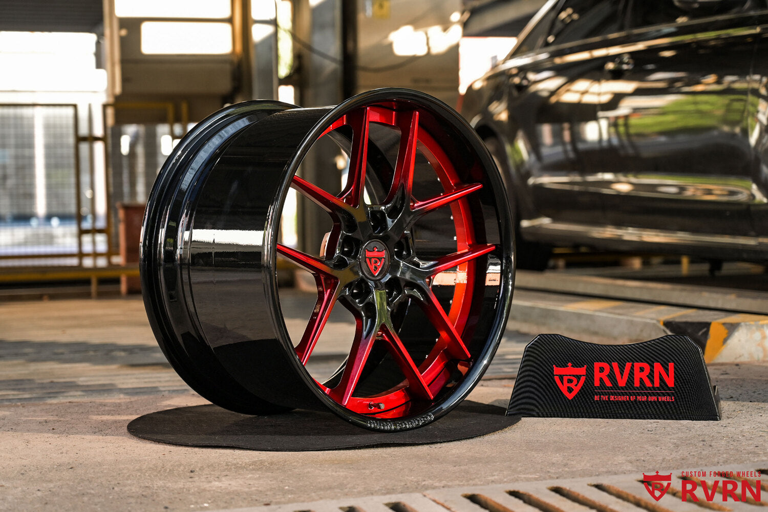 Dragon Blood Red Mist fade to gloss black spokes on C7 Z06 wheels