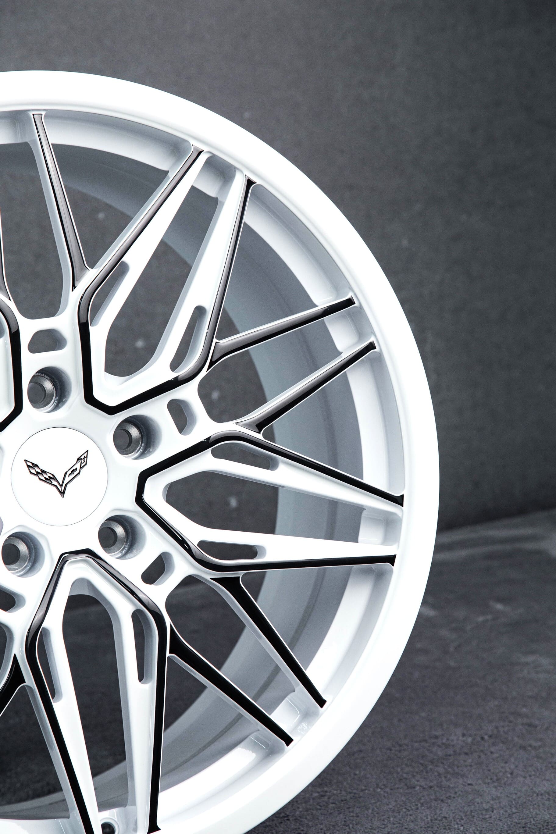 RV-MS808 custom 1-piece forged wheels in white and black finish for 2016 Corvette C7 Z51