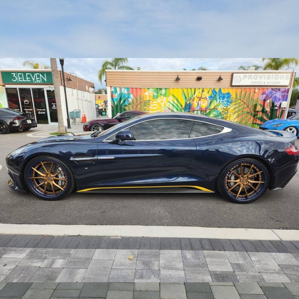 RVRN custom 21-inch polished copper spoke wheel and blue barrel for 2016 Aston Martin Vanquish