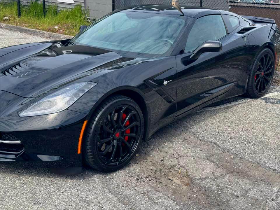 Black Corvette featuring custom forged 1-piece wheels, aggressive style, designed for models C1-C8, 15