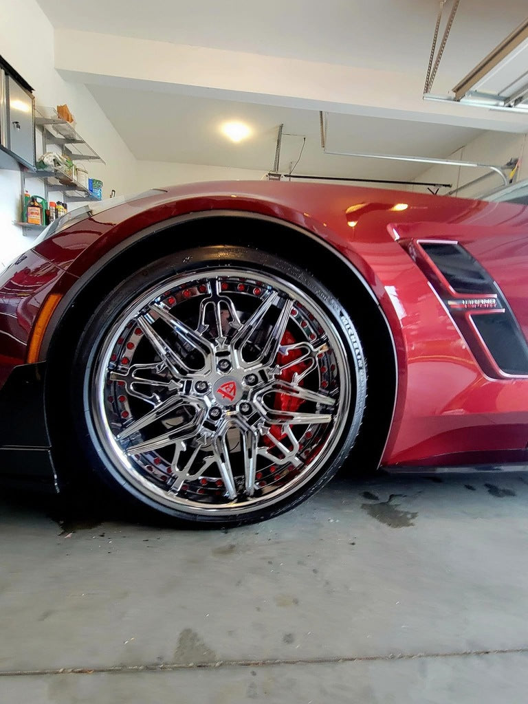 Custom designed chrome aftermarket wheels for C7 Grand Sport