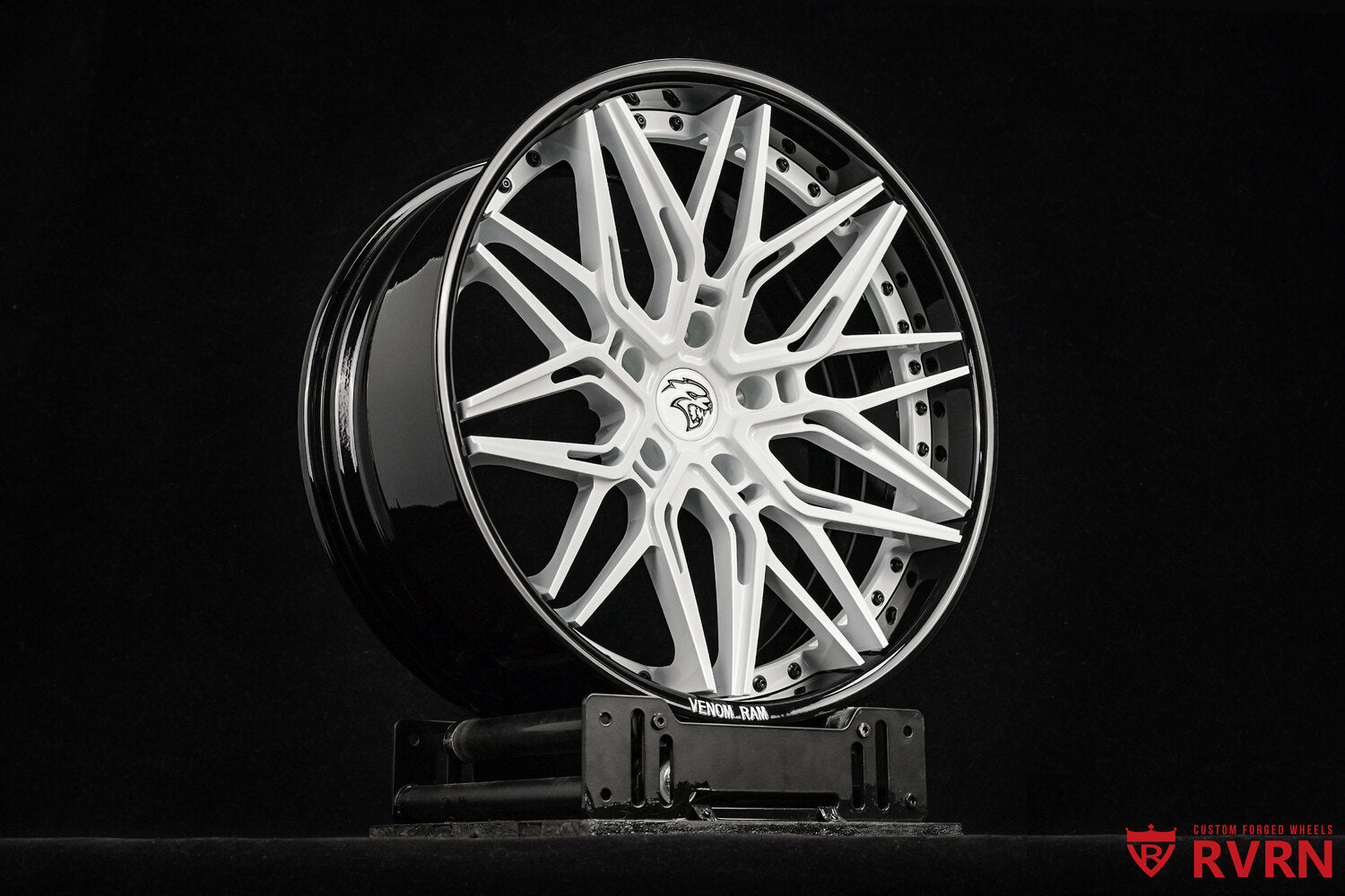 Close-up of RVRN forged truck wheels with custom finish