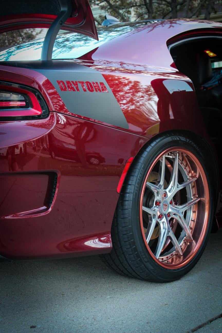 2018 dodge charger wheels RV-DR08 Forged 2-Piece Series, rocking 22inch staggered size, machined from aerospace-grade forged 6061-T6 aluminum alloy, rose gold deep dish rims