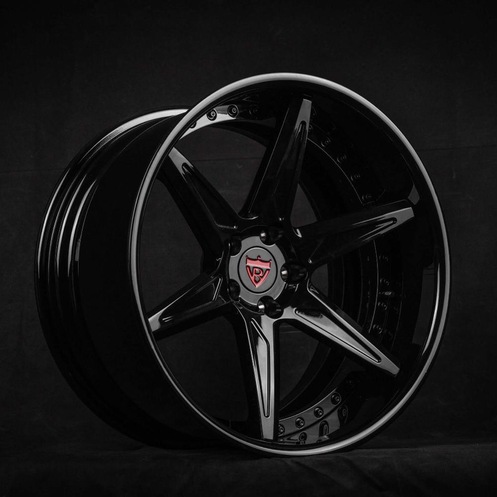 Custom forged 2-piece wheels RV-DC19, 17"-26" available, black finish, aerospace-grade 6061-T6 aluminum, compatible with Dodge charger hellcat