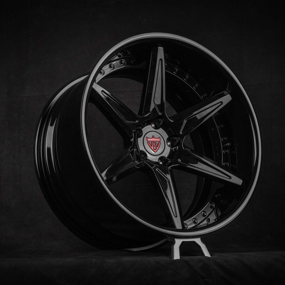Custom forged 2-piece wheel RV-DC19, available in 17"-26" sizes, machined from aerospace-grade forged 6061-T6 aluminum alloy, black finish