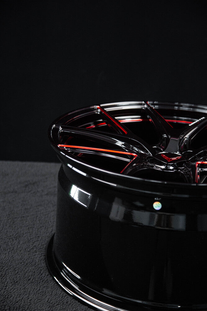 Corvette C8 custom forged wheels RV-MC61 gloss black with red