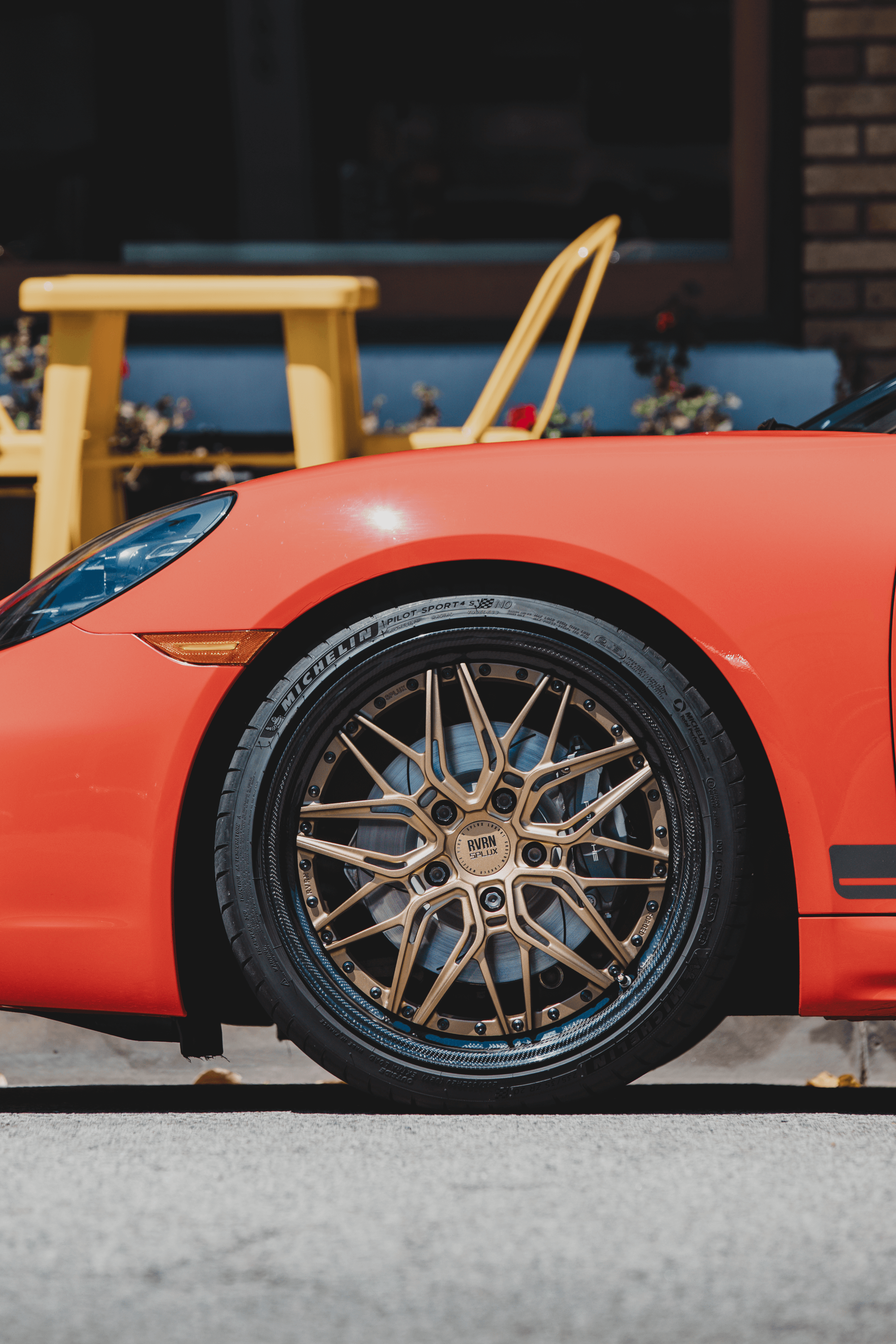 Custom Porsche Cayman wheels two-piece forged design side profile
