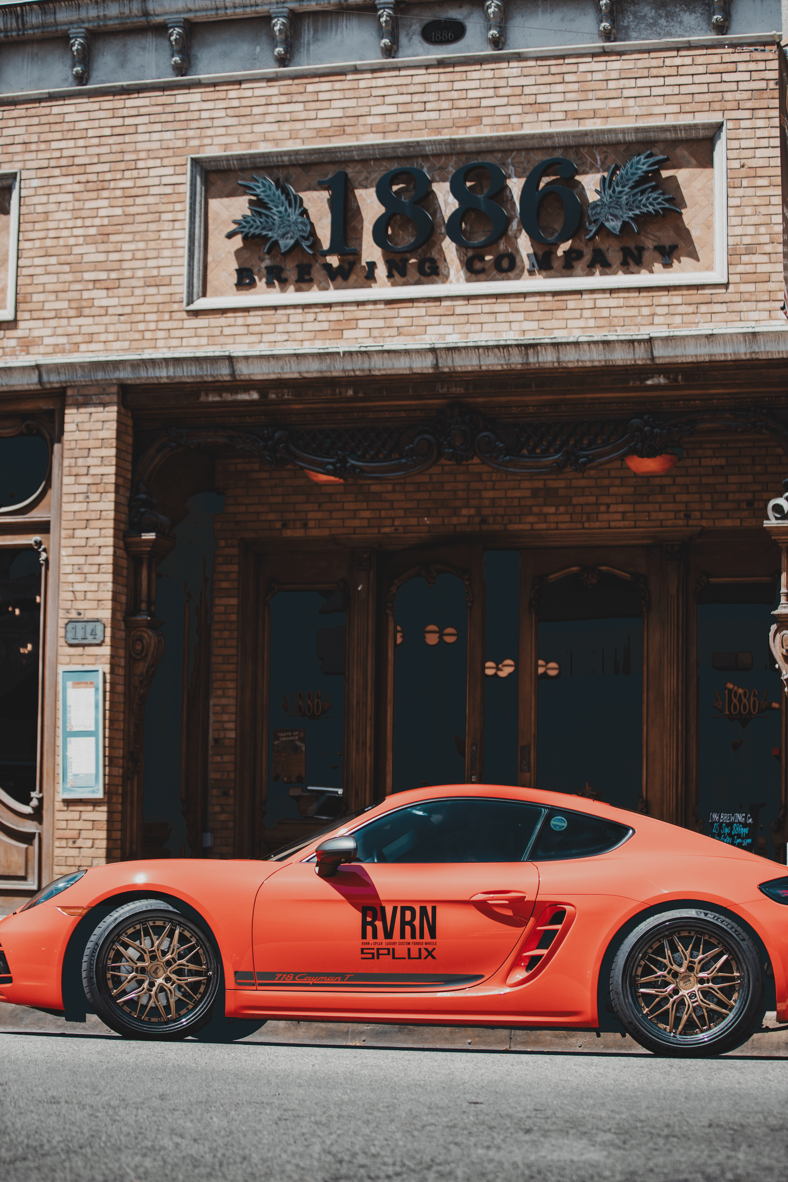 Custom Porsche Cayman wheels RV-T081 matte bronze front view 20x8.5 forged two-piece