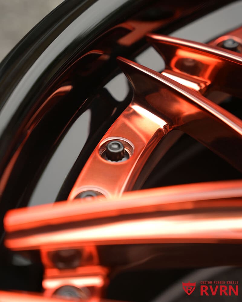 Side profile of Toyota Supra A90 RV-C081 rose gold wheels