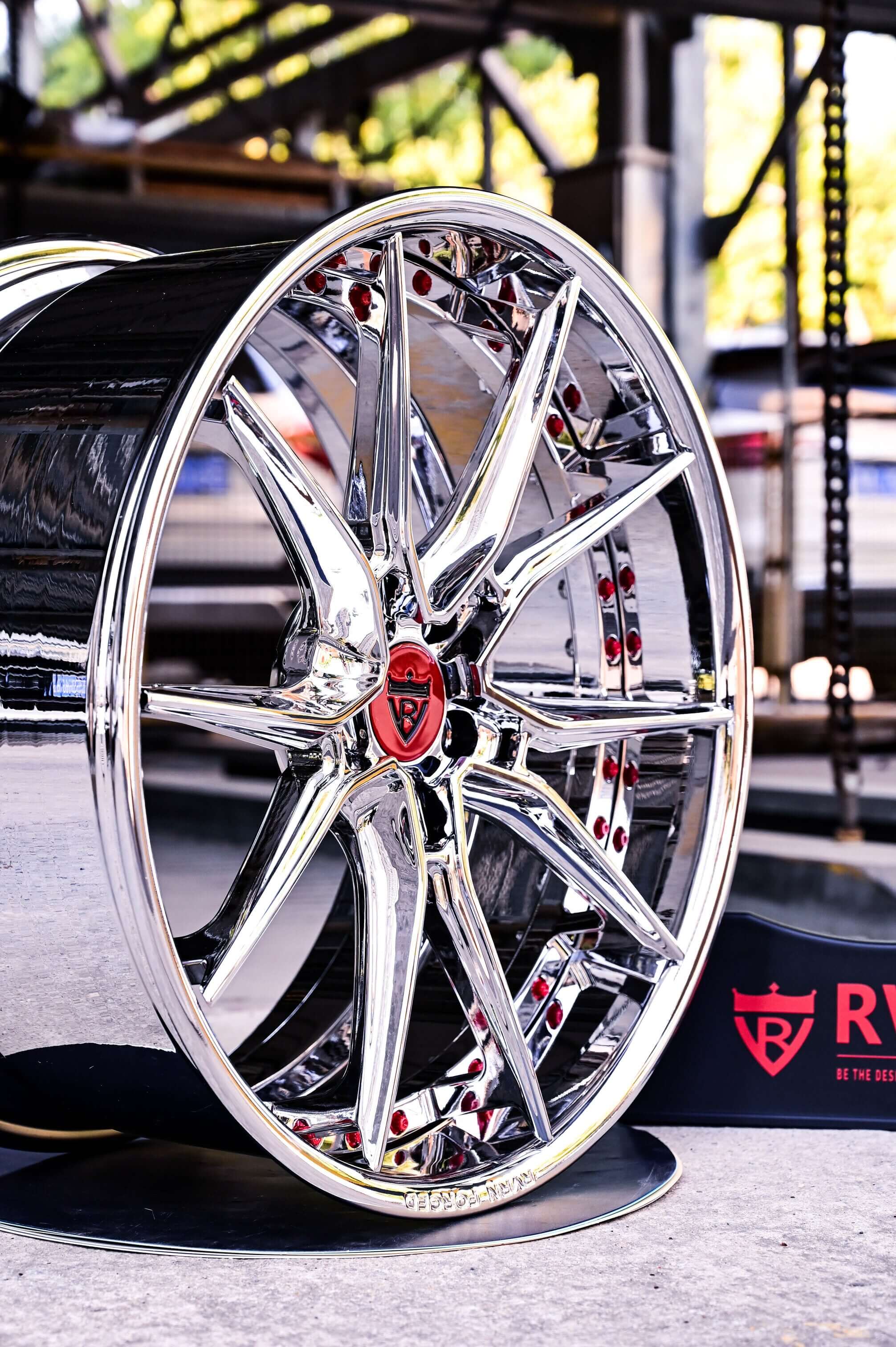 Chrome wheels for C8 Corvette showcasing modern design and shine, ideal for 2021 Corvette models.
