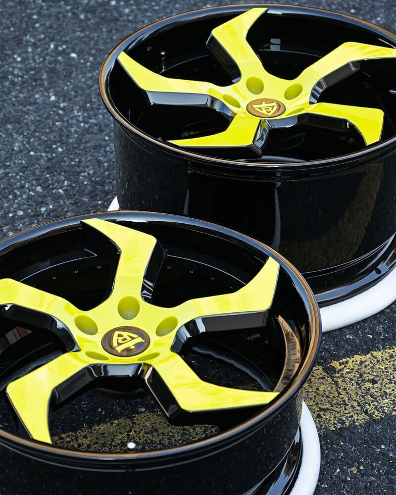 Yellow and black rims for C8 Corvette – RVRN Wheels custom design.