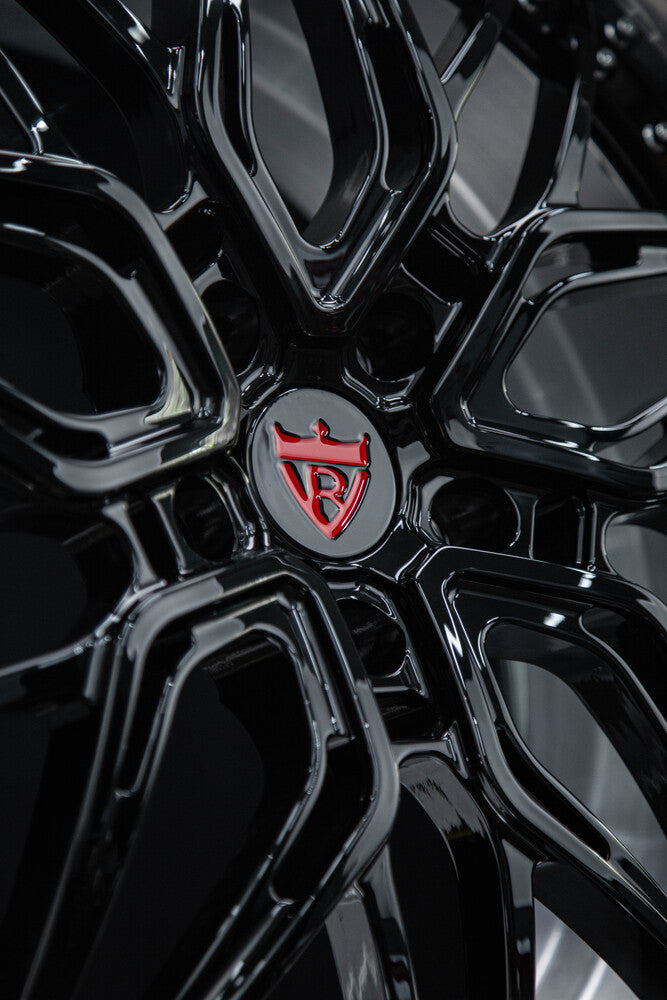 Custom screws and hardware details on RV-T081 wheels for Taycan