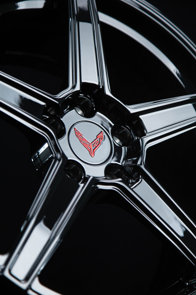 Black 5 spoke forged wheels Corvette C8 front view