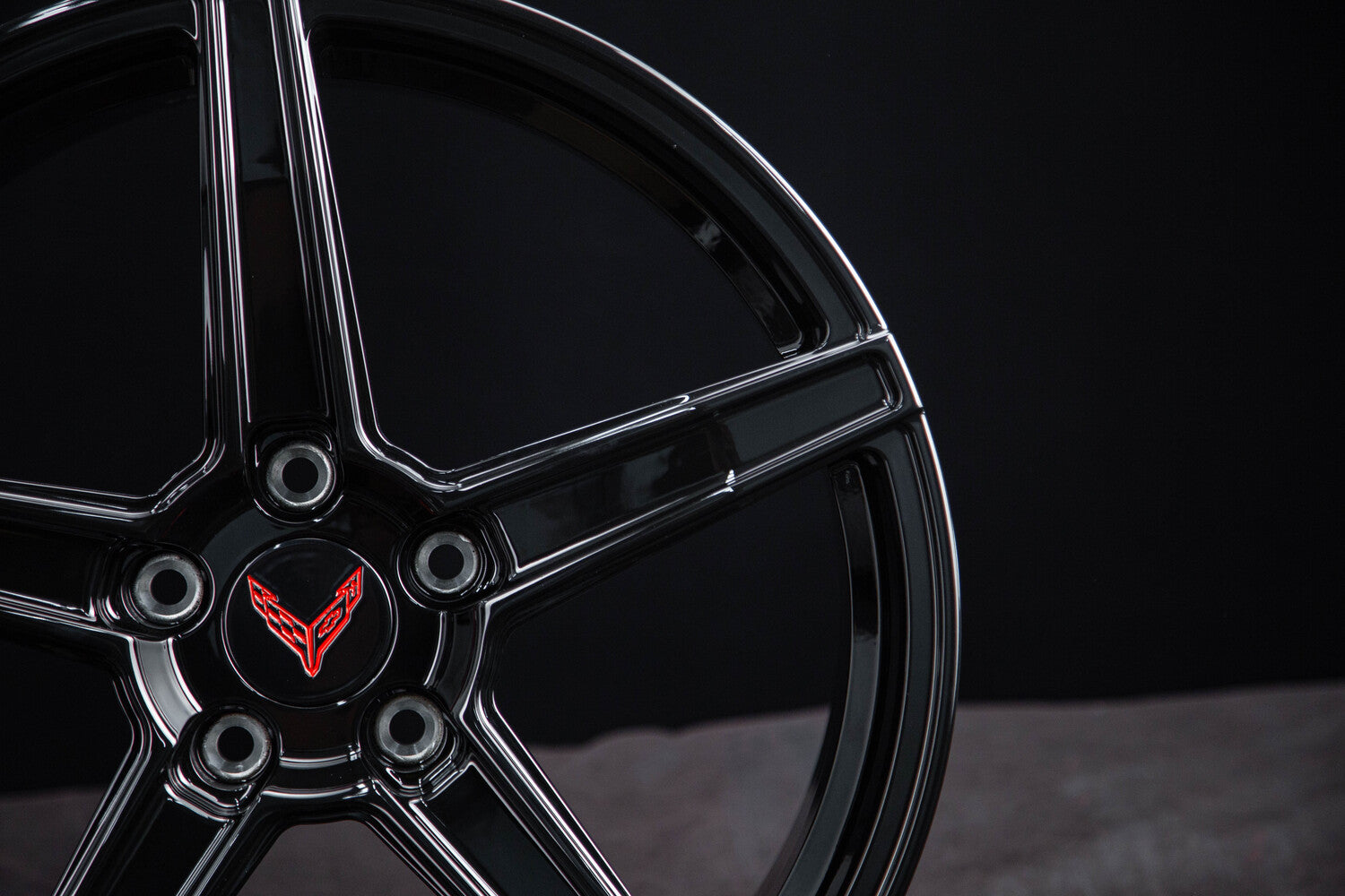 Corvette C8 custom 5 spoke black forged rims side profile