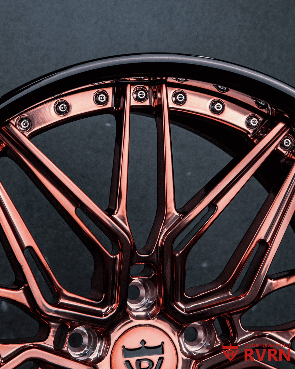 Close-up view of 22x11.5J +28mm Gloss Black Barrel Aston Martin RVRN RV-T081 Wheels