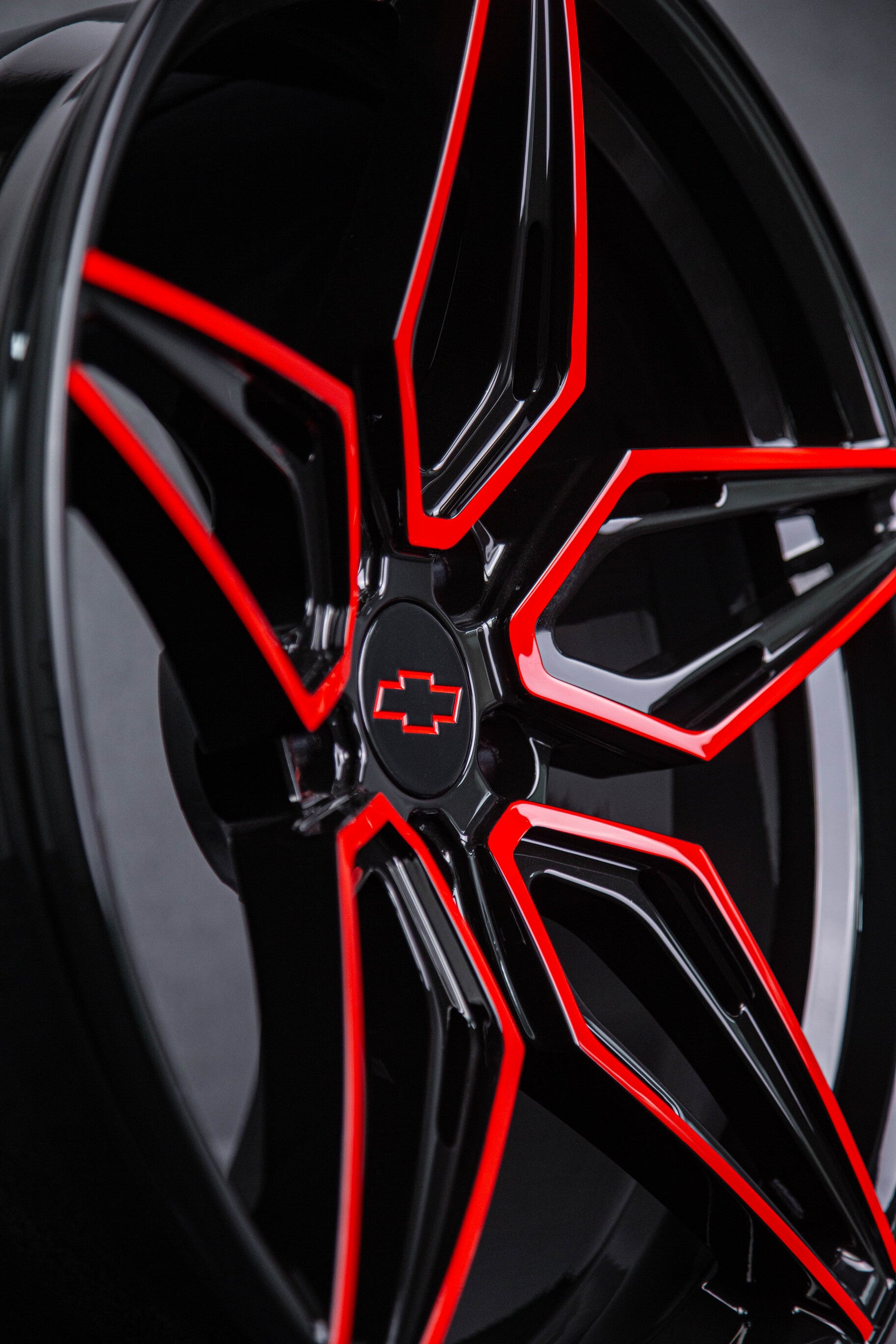 Striking black with red accent forged wheels on ZL1 Camaro