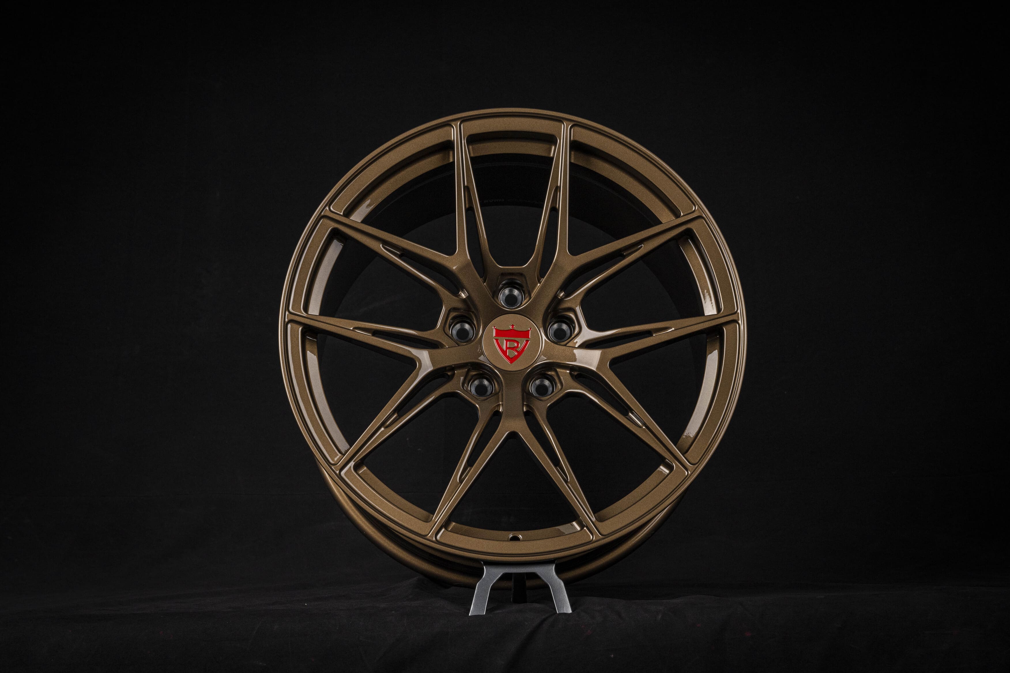 Detailed view of custom forged bronze wheel design for 2023 Camaro