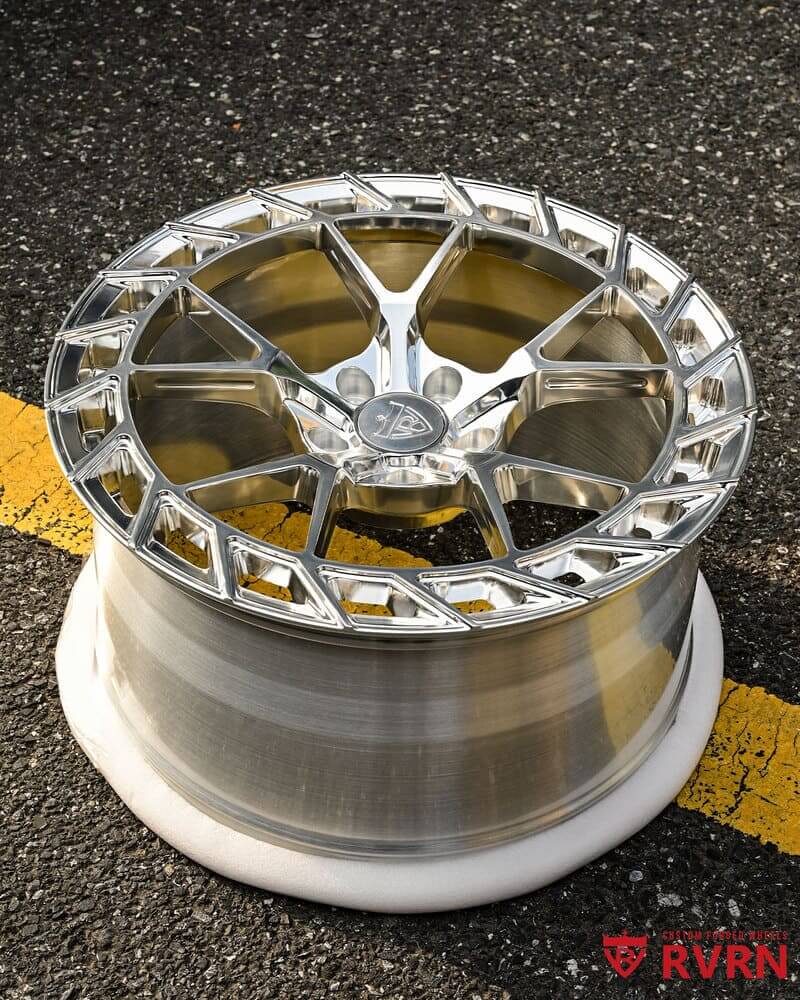 Precision custom engravings on RV-MC23 one-piece forged aluminum rims.