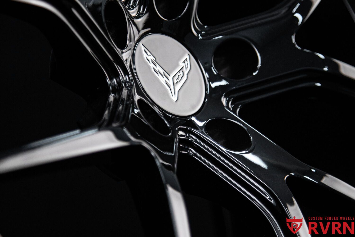2023 Corvette C8 custom black wheels RV-MC24 front angle shot