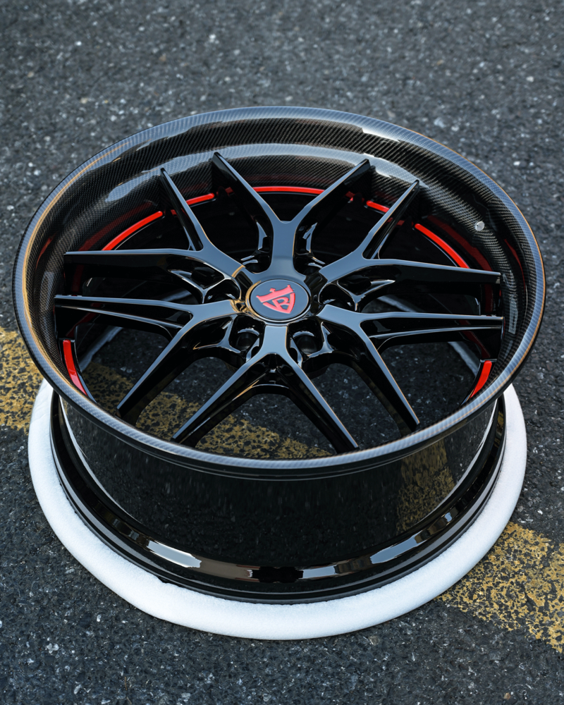 RVRN red accent strim on forged truck wheels for F150 Shelby Super Snake