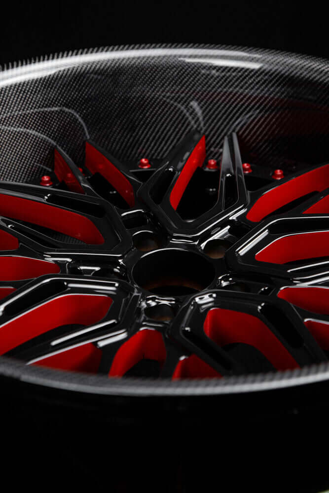 Gloss black spokes with orange windows on Campagna T-Rex RV-T081 wheels