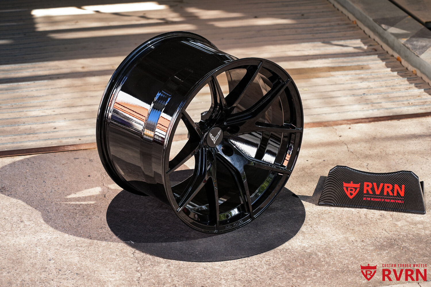 Corvette C8 custom wheels RV-MC24 front angle forged concave black design