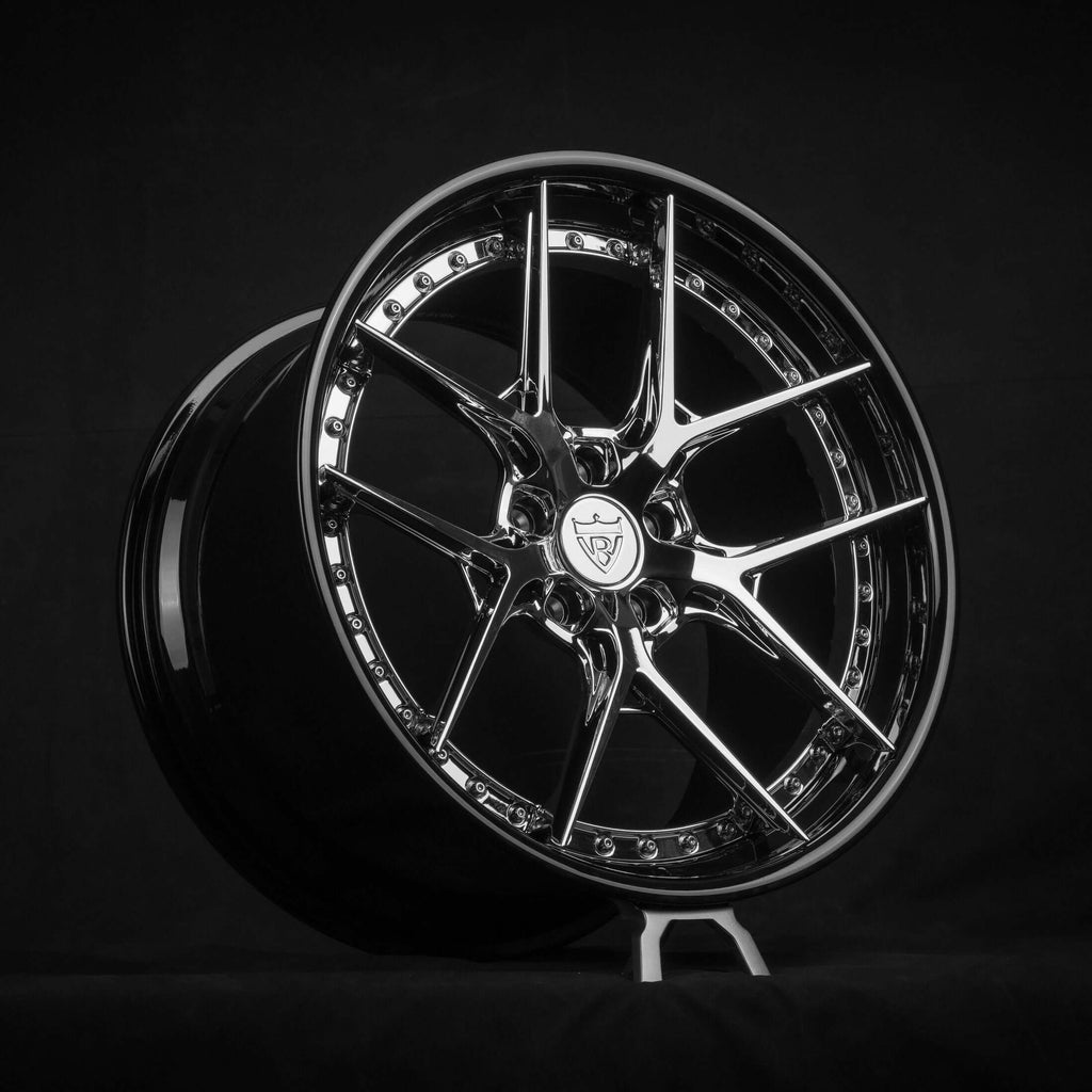 2024 Corvette C8 Stingray with custom forged RV-DR08 chrome black wheels by RVRN wheels.