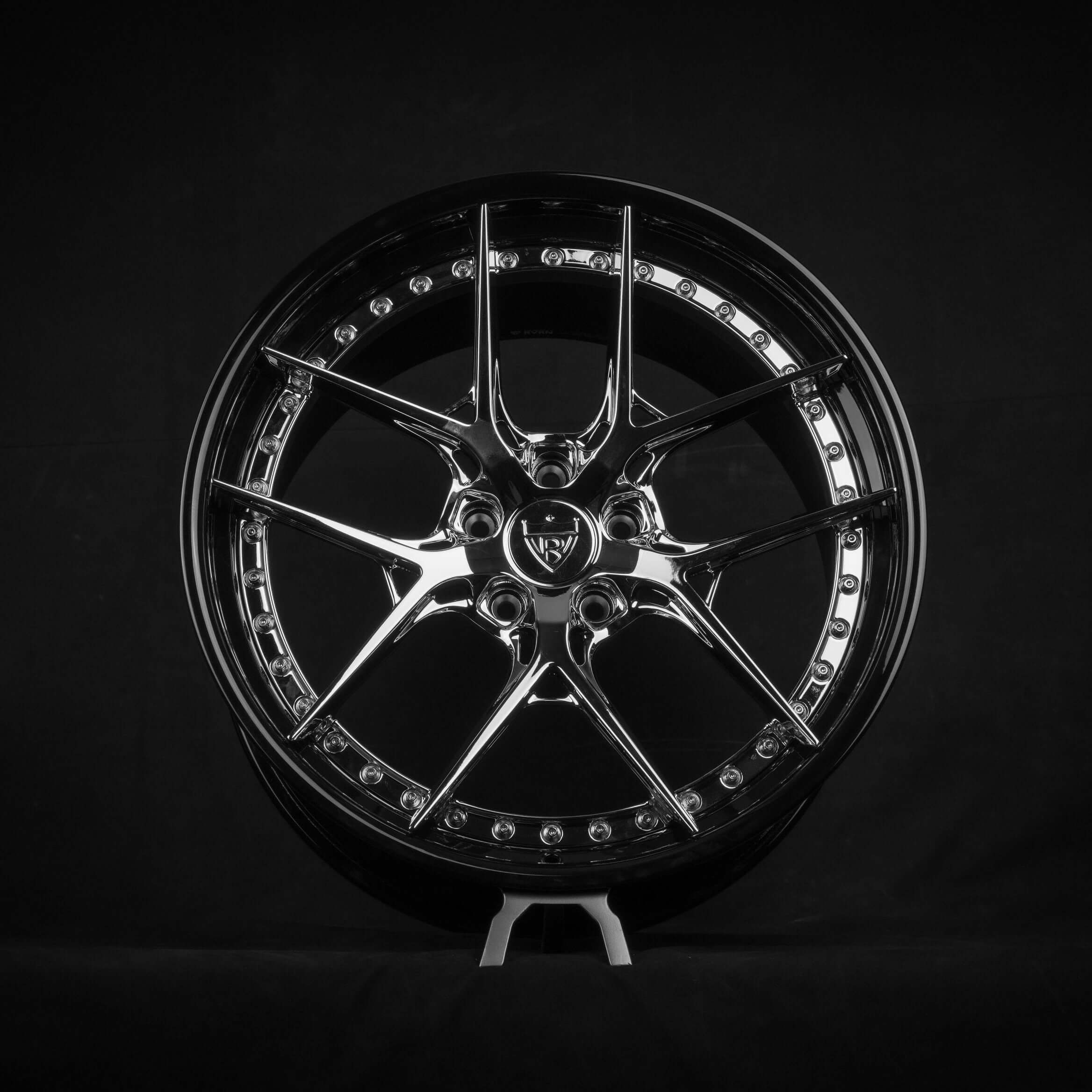 2024 Corvette C8 Stingray RV-DR08 Chrome Black Custom Forged RVRN Wheel on Black Background